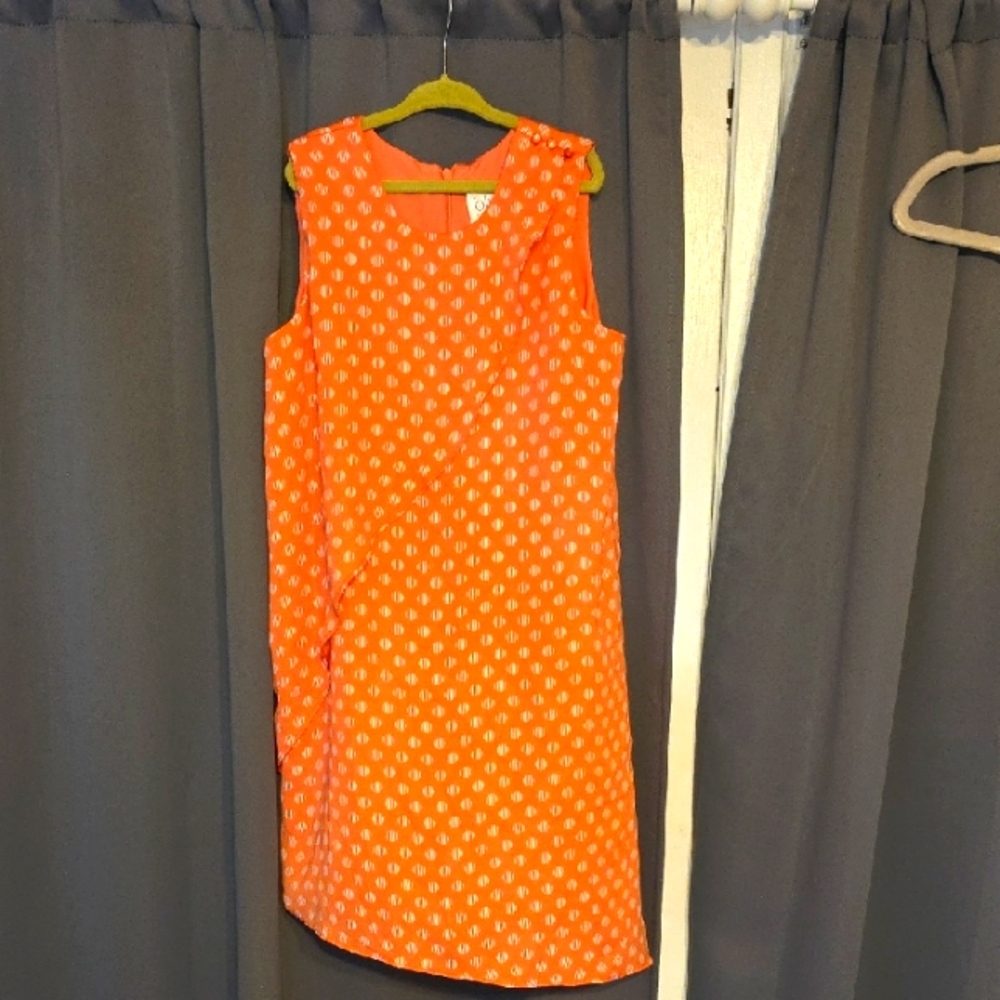 Blush By Us Angels Girls Peachy Orange Polka Dot Dress Zips Angled Hem Sz 10 EUC